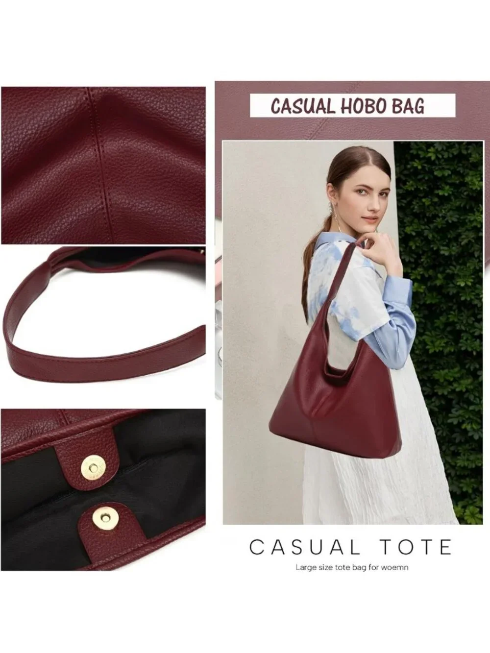 Soft Slouchy Hobo Bag for Women | Casual PU Leather Tote for Work & Travel